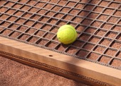 Tennisbal op sleepnet