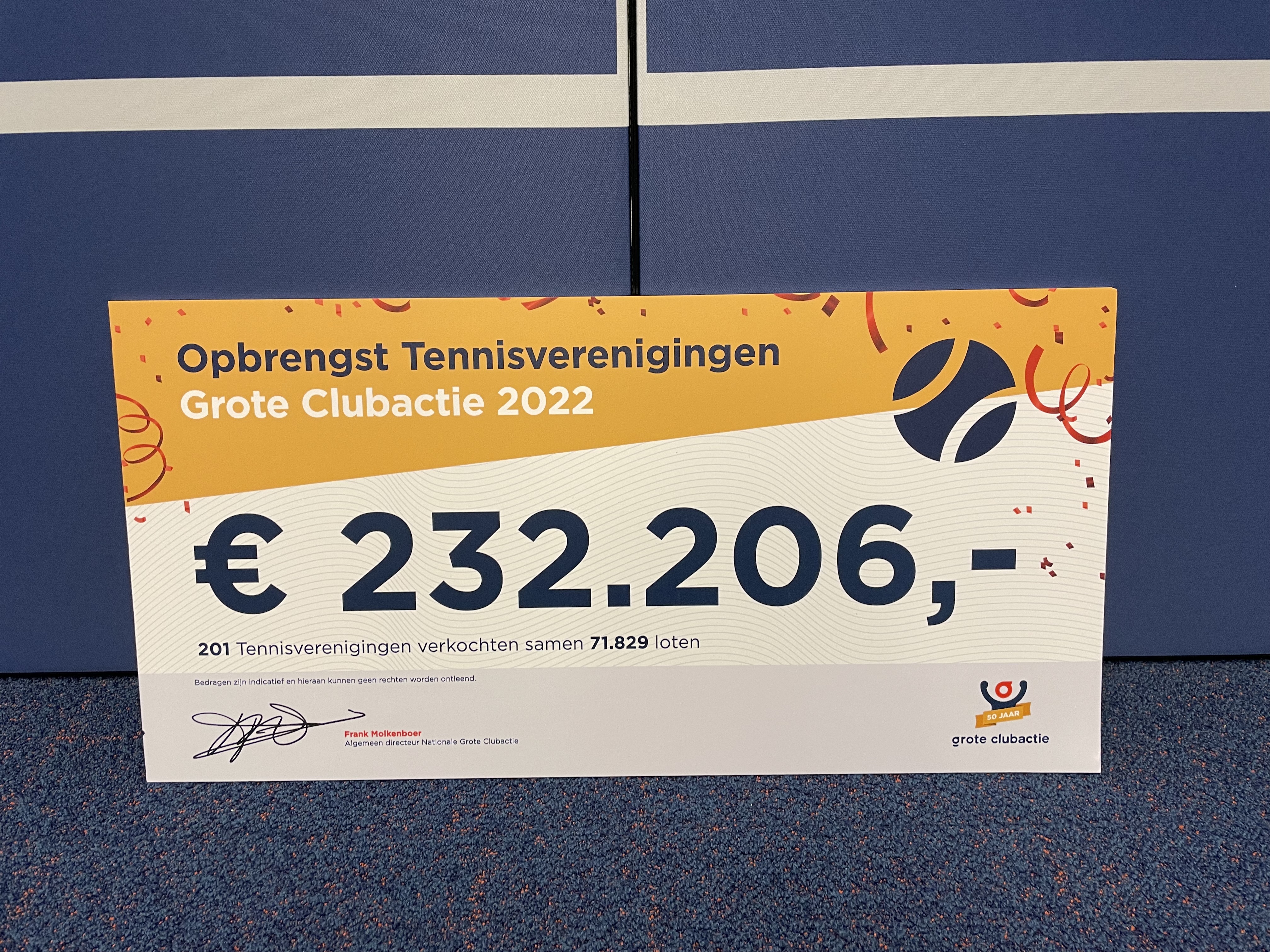 Opbrengst tennisverenigingen grote clubactie 2022